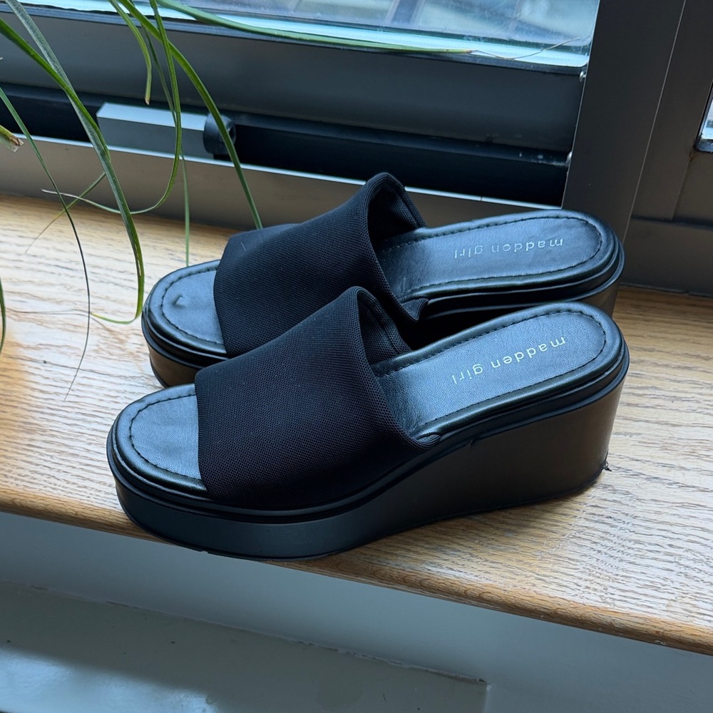 Madden Girl Black Platform Slide Sandals